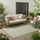 5' X 8' Green And Khaki Geometric Washable Indoor Outdoor Area Rug