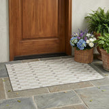 3' X 5' Ivory And Beige Geometric Washable Indoor Outdoor Area Rug