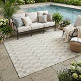 5' X 8' Ivory And Beige Geometric Washable Indoor Outdoor Area Rug