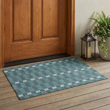 3' X 5' Teal Blue And Sky Blue Geometric Washable Indoor Outdoor Area Rug