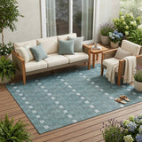 5' X 8' Teal Blue And Sky Blue Geometric Washable Indoor Outdoor Area Rug