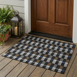 3' X 5' Black And Graphite Geometric Washable Indoor Outdoor Area Rug