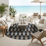 8' Black And Graphite Round Geometric Washable Indoor Outdoor Area Rug