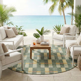 8' Green And Gold Round Geometric Washable Indoor Outdoor Area Rug