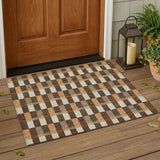 3' X 5' Chocolate And Khaki Geometric Washable Indoor Outdoor Area Rug