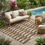 5' X 8' Chocolate And Khaki Geometric Washable Indoor Outdoor Area Rug
