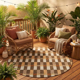 8' Chocolate And Khaki Round Geometric Washable Indoor Outdoor Area Rug