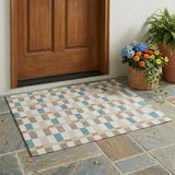 3' X 5' Ivory And Khaki Geometric Washable Indoor Outdoor Area Rug