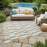 5' X 8' Ivory And Khaki Geometric Washable Indoor Outdoor Area Rug