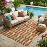 5' X 8' Orange And Teal Blue Geometric Washable Indoor Outdoor Area Rug