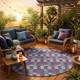 8' Plum And Lavender Round Geometric Washable Indoor Outdoor Area Rug