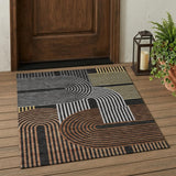 3' X 5' Black And Gray Geometric Washable Indoor Outdoor Area Rug