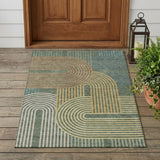 3' X 5' Green And Copper Geometric Washable Indoor Outdoor Area Rug