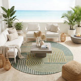 8' Green And Copper Round Geometric Washable Indoor Outdoor Area Rug