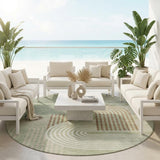 8' Green And Brown Round Geometric Washable Indoor Outdoor Area Rug