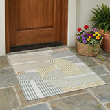 3' X 5' Ivory And Wheat Geometric Washable Indoor Outdoor Area Rug