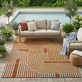 5' X 8' Orange And Copper Geometric Washable Indoor Outdoor Area Rug