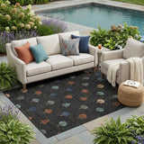 5' X 8' Black And Navy Blue Geometric Washable Indoor Outdoor Area Rug