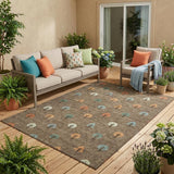 5' X 8' Brown And Copper Geometric Washable Indoor Outdoor Area Rug