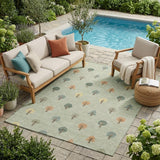 5' X 8' Green And Wheat Geometric Washable Indoor Outdoor Area Rug
