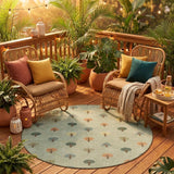8' Green And Wheat Round Geometric Washable Indoor Outdoor Area Rug