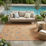 5' X 8' Copper And Teal Blue Geometric Washable Indoor Outdoor Area Rug