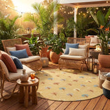 8' Gold And Orange Round Geometric Washable Indoor Outdoor Area Rug