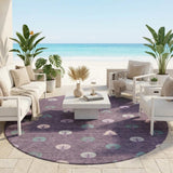 8' Plum And Purple Round Geometric Washable Indoor Outdoor Area Rug