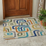 3' X 5' Beige And Green Geometric Washable Indoor Outdoor Area Rug