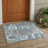 3' X 5' Blue And Green Geometric Washable Indoor Outdoor Area Rug