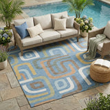 5' X 8' Blue And Green Geometric Washable Indoor Outdoor Area Rug