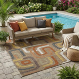 5' X 8' Coffee And Chocolate Geometric Washable Indoor Outdoor Area Rug