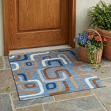 3' X 5' Denim Blue And Copper Geometric Washable Indoor Outdoor Area Rug