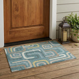3' X 5' Teal Blue And Aqua Geometric Washable Indoor Outdoor Area Rug