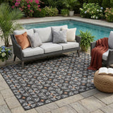 5' X 8' Black And Silver Geometric Washable Indoor Outdoor Area Rug