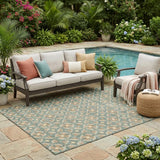 5' X 8' Green And Copper Geometric Washable Indoor Outdoor Area Rug