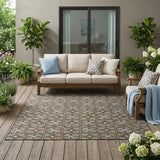 5' X 8' Chocolate And Brown Geometric Washable Indoor Outdoor Area Rug
