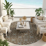 8' Chocolate And Brown Round Geometric Washable Indoor Outdoor Area Rug