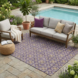 5' X 8' Purple And Gold Geometric Washable Indoor Outdoor Area Rug