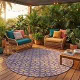 8' Purple And Gold Round Geometric Washable Indoor Outdoor Area Rug