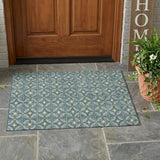 3' X 5' Teal Blue And Sky Blue Geometric Washable Indoor Outdoor Area Rug