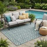5' X 8' Teal Blue And Sky Blue Geometric Washable Indoor Outdoor Area Rug