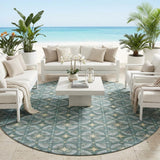 8' Teal Blue And Sky Blue Round Geometric Washable Indoor Outdoor Area Rug