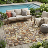 5' X 8' Brown And Wheat Patchwork Washable Indoor Outdoor Area Rug