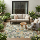 5' X 8' Green And Copper Patchwork Washable Indoor Outdoor Area Rug