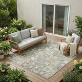 5' X 8' Green And Brown Patchwork Washable Indoor Outdoor Area Rug