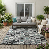 5' X 8' Gray And Black Patchwork Washable Indoor Outdoor Area Rug