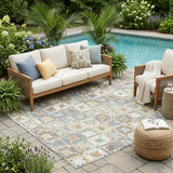 5' X 8' Ivory And Brown Patchwork Washable Indoor Outdoor Area Rug