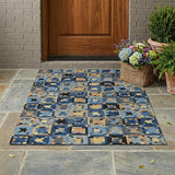 3' X 5' Navy Blue And Gold Patchwork Washable Indoor Outdoor Area Rug
