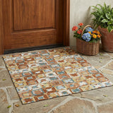 3' X 5' Orange And Copper Patchwork Washable Indoor Outdoor Area Rug